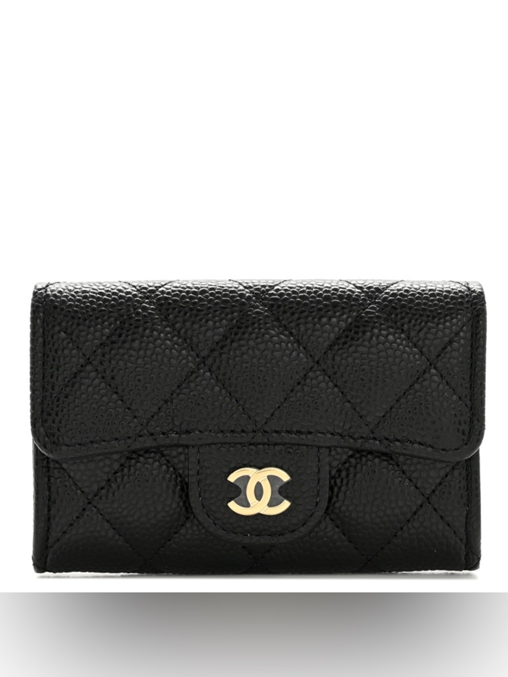 CHANEL Black Quilted Caviar Leather card holder